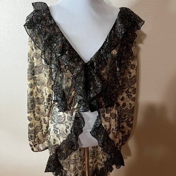 Let Me Be by Anthropologie Sheer Femme Ruffle Boho Maxi Buttondown Shirt SMALL - Picture 4 of 10